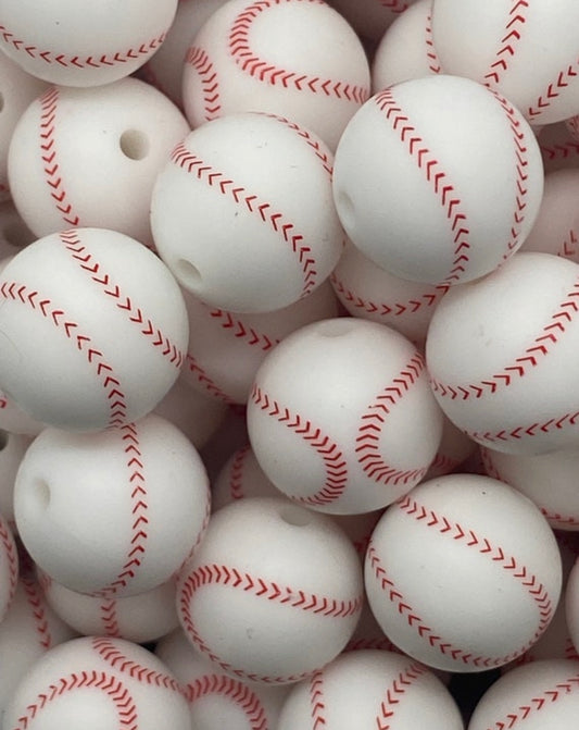 15mm Print Baseball EXCLUSIVE Round Silicone Beads
