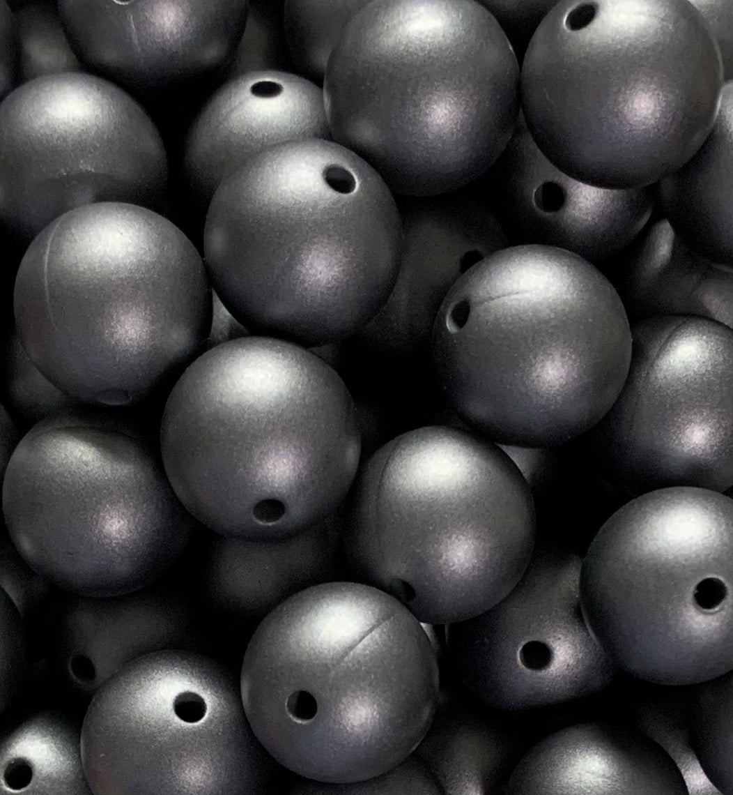 15mm Metallic Grey Round Silicone Beads