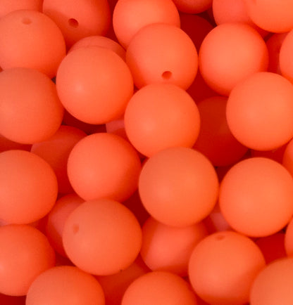 15mm GLOW Neon Tangerine Round Silicone Beads