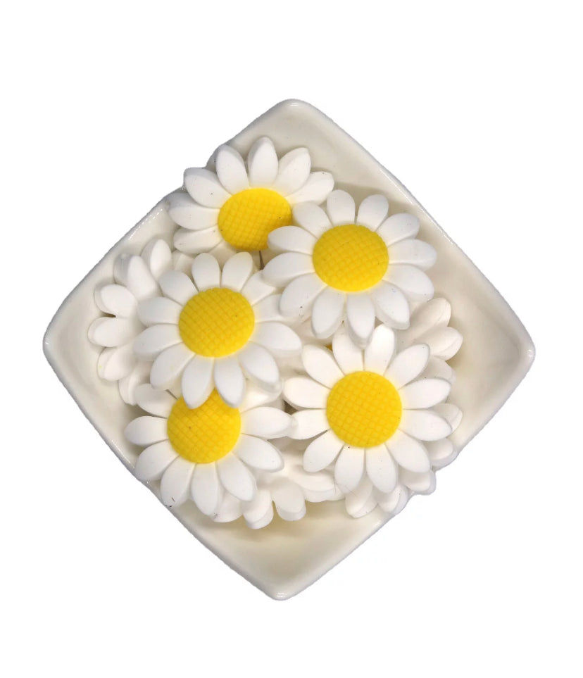 Daisy 40mm Silicone Focal Bead, Daisy Silicone Bead, Flower Shape Silicone Bead