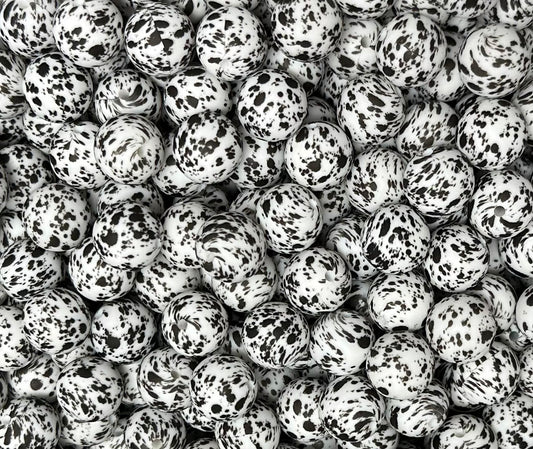 15mm Print Black Paint Splatter Silicone Beads