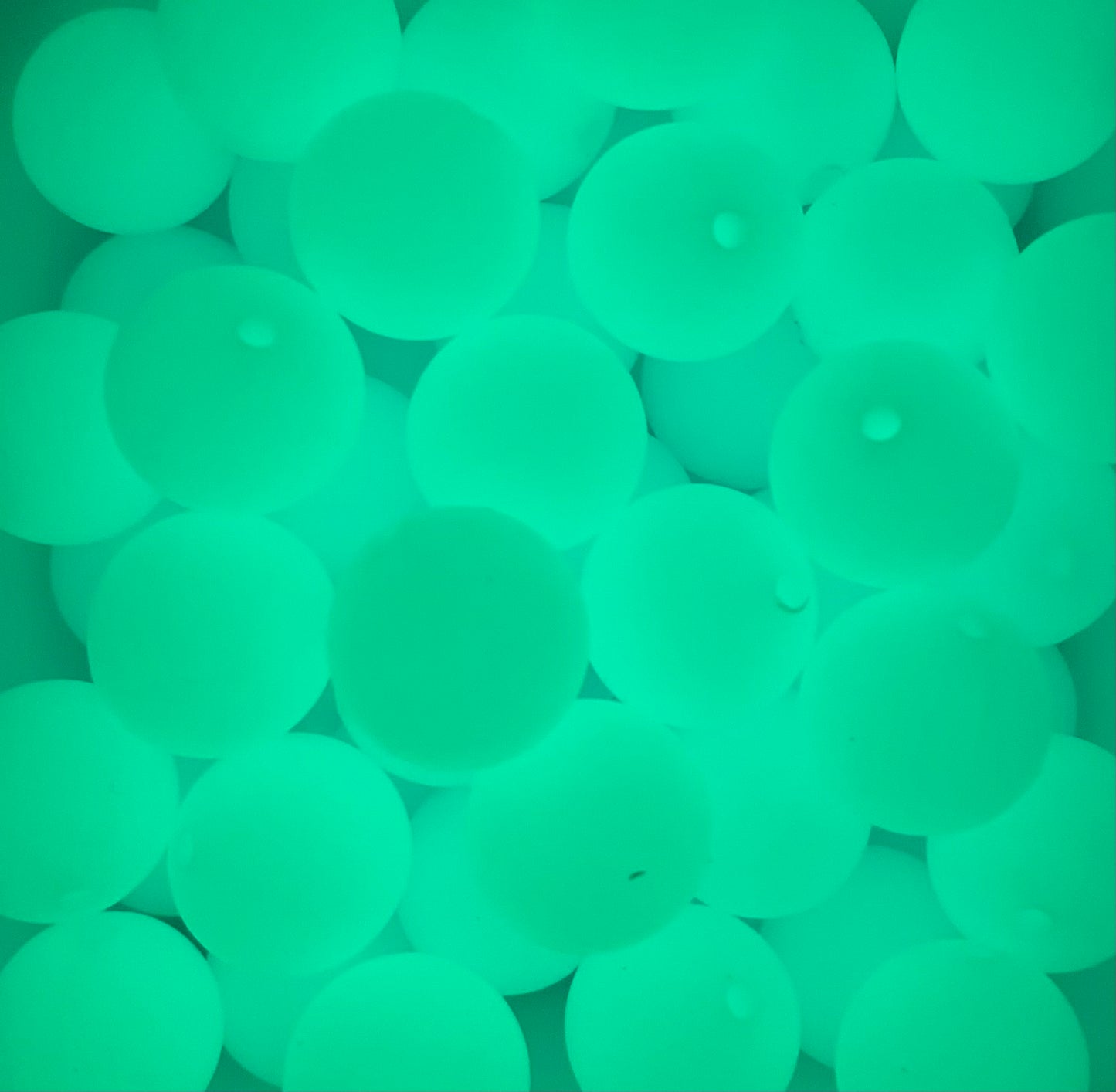 15mm GLOW Light Blue Round Silicone Beads