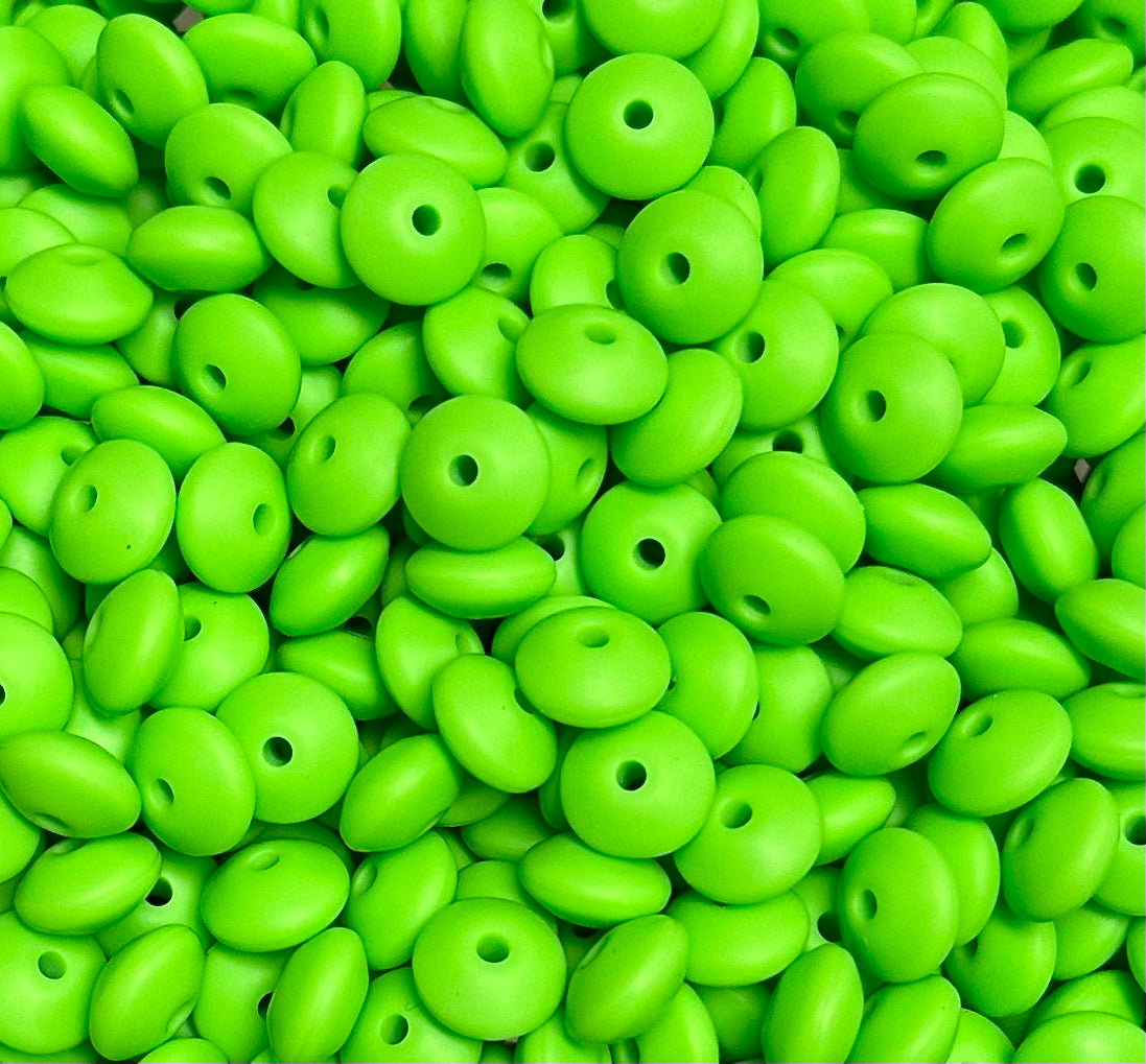 12mm Lentil Solid Chartreuse Green  Silicone Bead