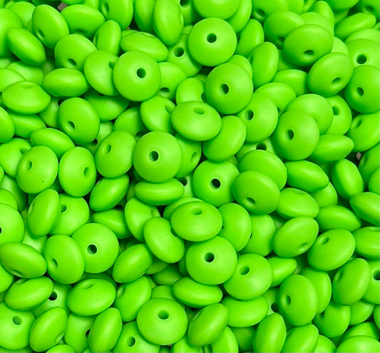 12mm Lentil Chartreuse Green  Silicone Bead