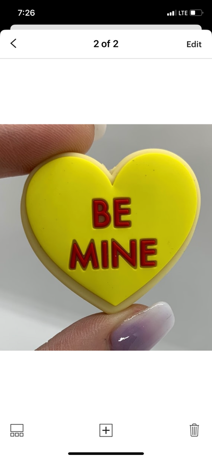 Yellow Be Mine Candy Heart EXCLUSIVE Silicone Focal Bead, Valentine’s Silicone Bead, U R Cute Heart Shape Silicone Bead