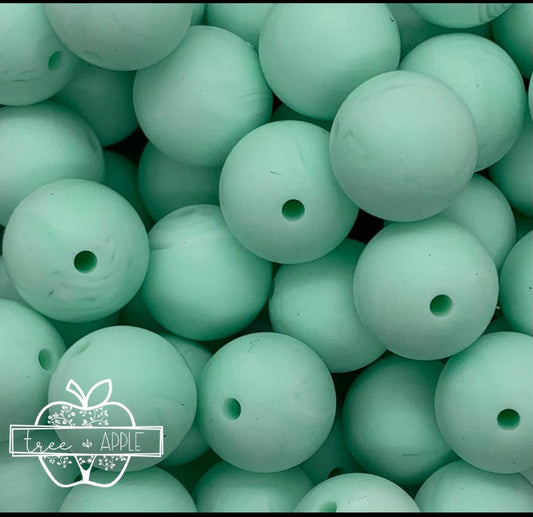 15mm Solid Mint ( Barely) Marble Round Silicone Beads