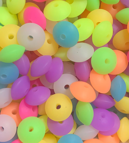 Bead Mix - GLOW 12mm Lentil Silicone Bead Mix Bag