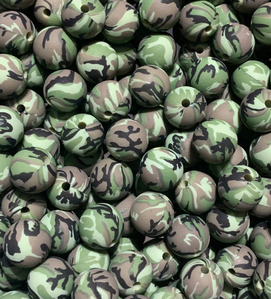 15mm Print NEW Camo Army Round Silicone Beads