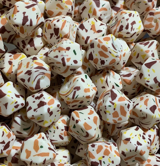 14mm Hexagon Sun-kissed Terrazzo Printed Silicone Beads