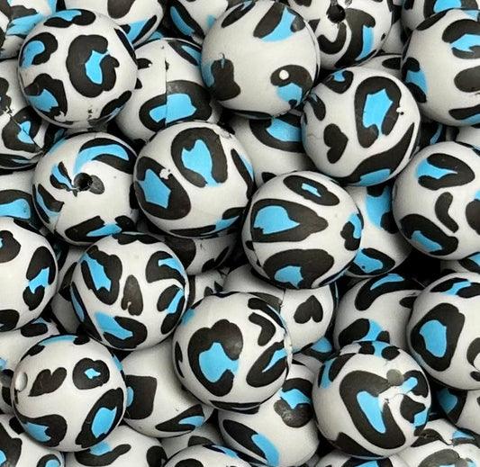 15mm Print Cloudy Leopard Round Silicone Beads