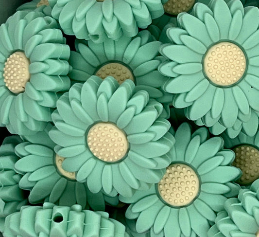 Sunflower MINT Silicone Focal Bead, Flower Shape Silicone Bead