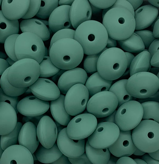 12mm Lentil Solid Dusty Teal Silicone Beads