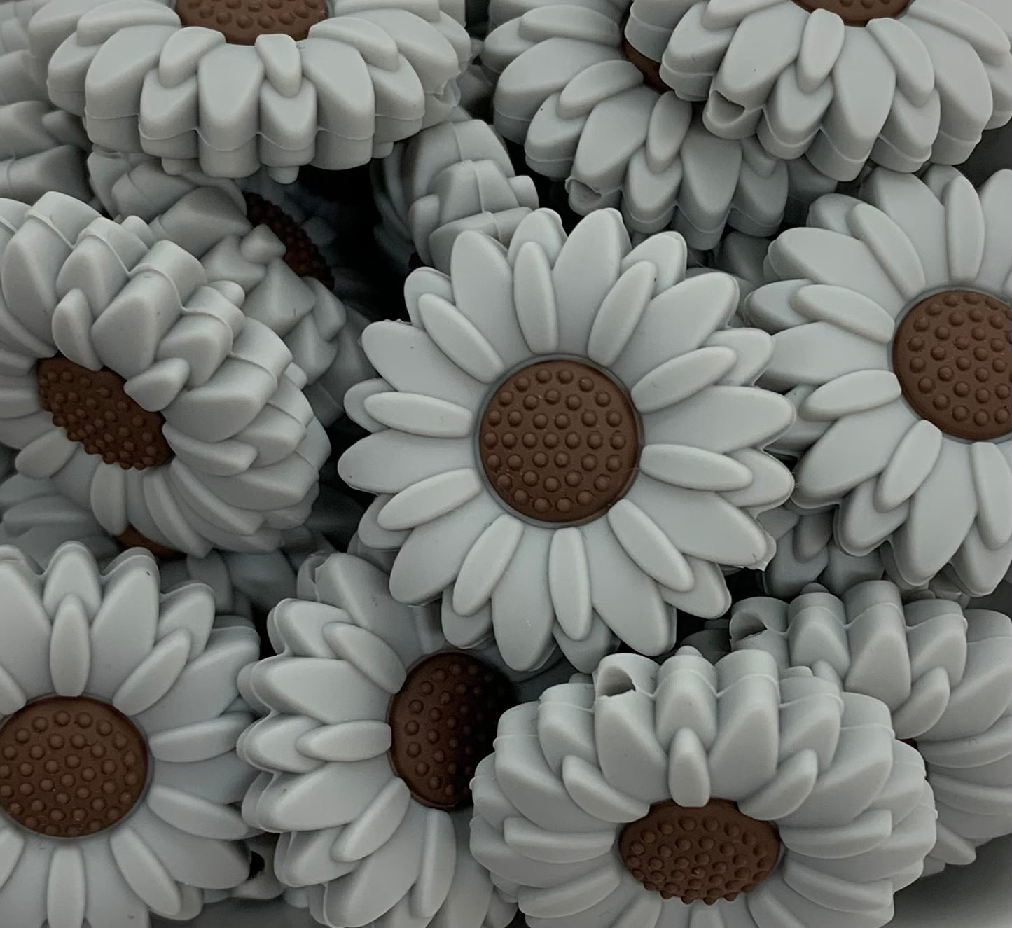 Sunflower GREY Silicone Focal Bead, Flower Shape Silicone Bead