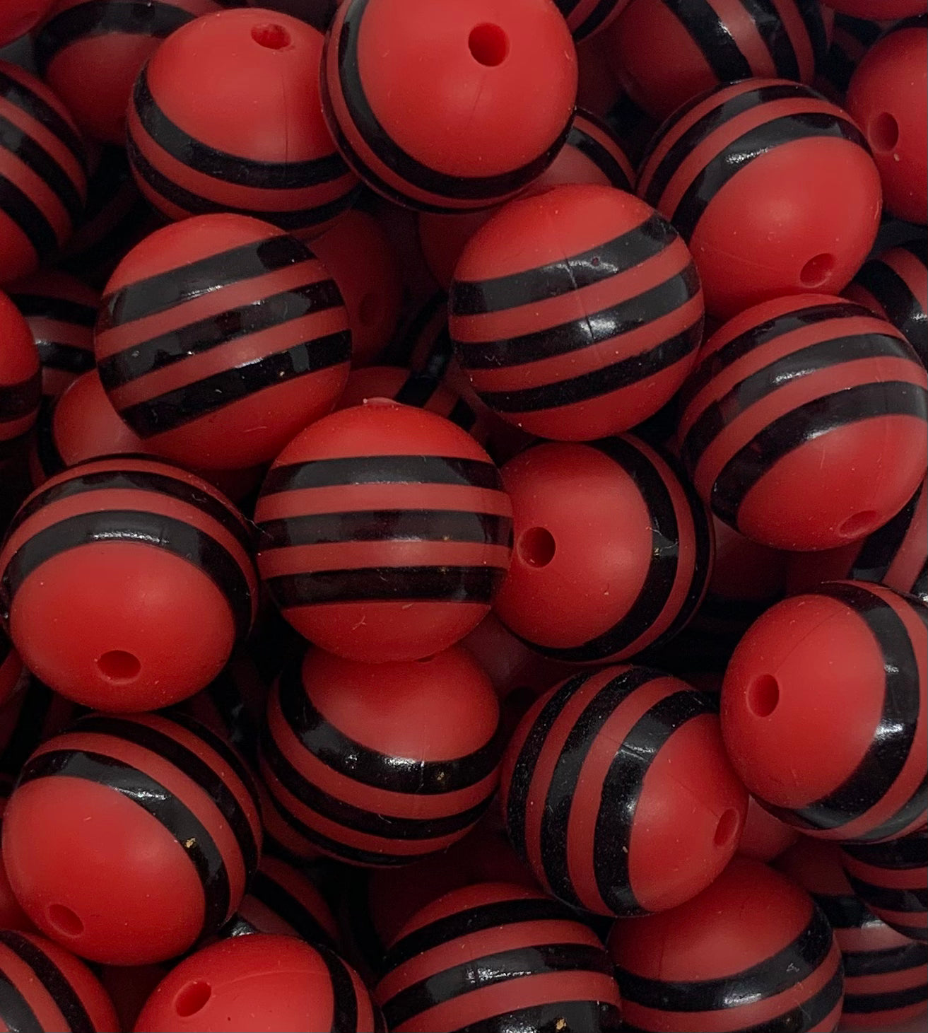 15mm Print Red Stripe EXCLUSIVE Round Silicone Beads