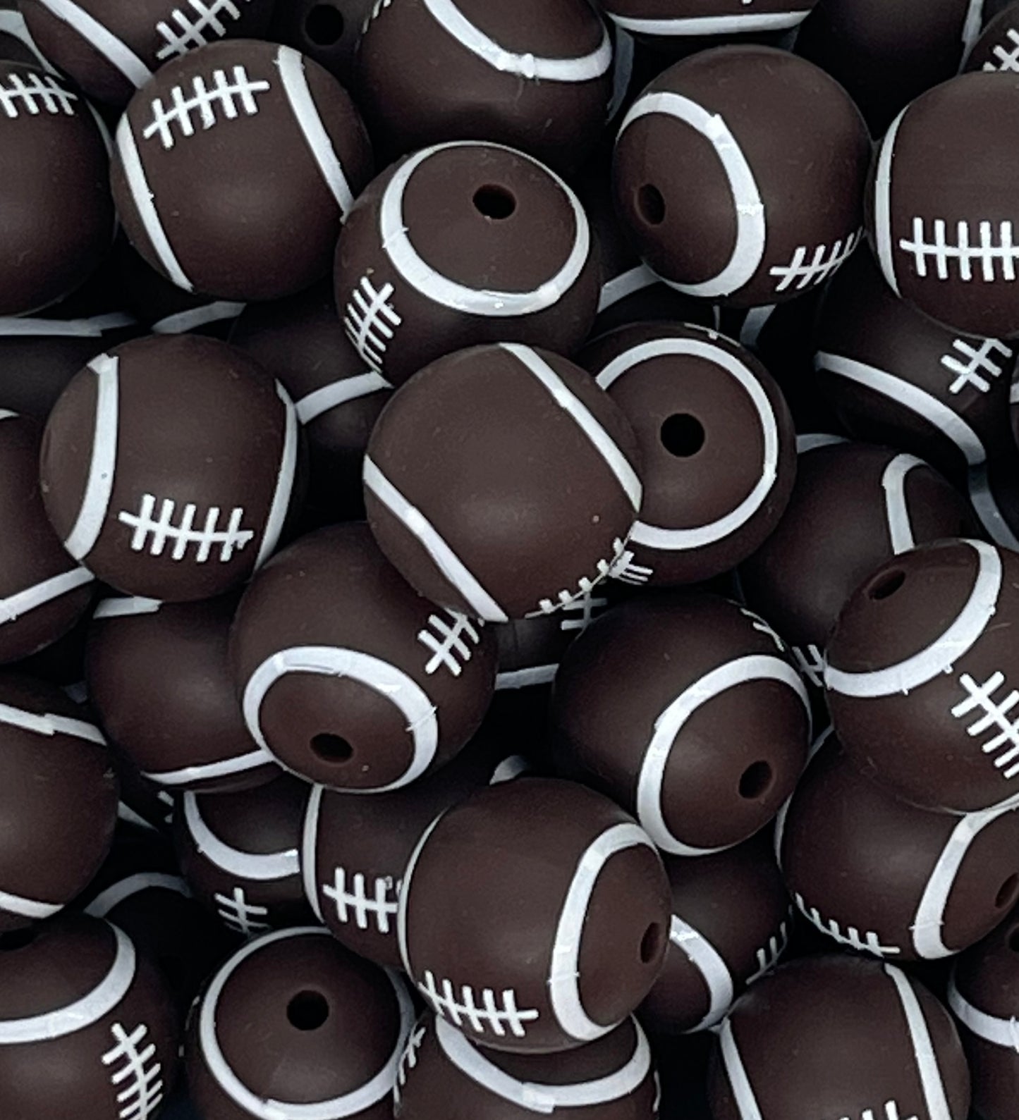 15mm Print Football Round Silicone Beads, Sports Silicone Beads