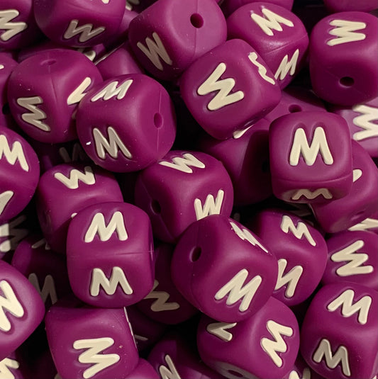 Custom Wine Letter M or W 12mm Silicone Bead