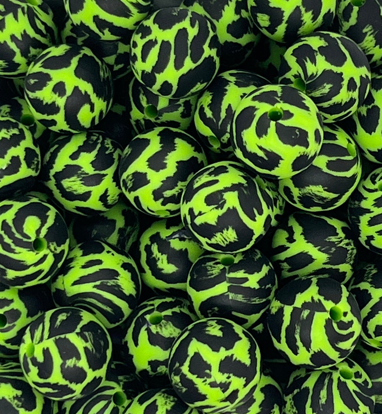 15mm Print Green Snow Leopard EXCLUSIVE Round Silicone Beads