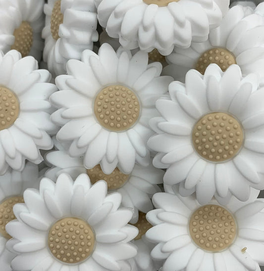 Sunflower WHITE Silicone Focal Bead, Flower Shape Silicone Bead