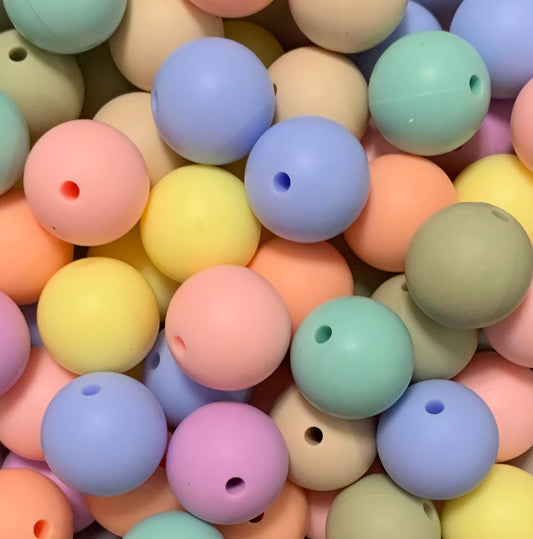 * Bead Mix - Pastel 15mm Round Silicone Bead Mix Bag