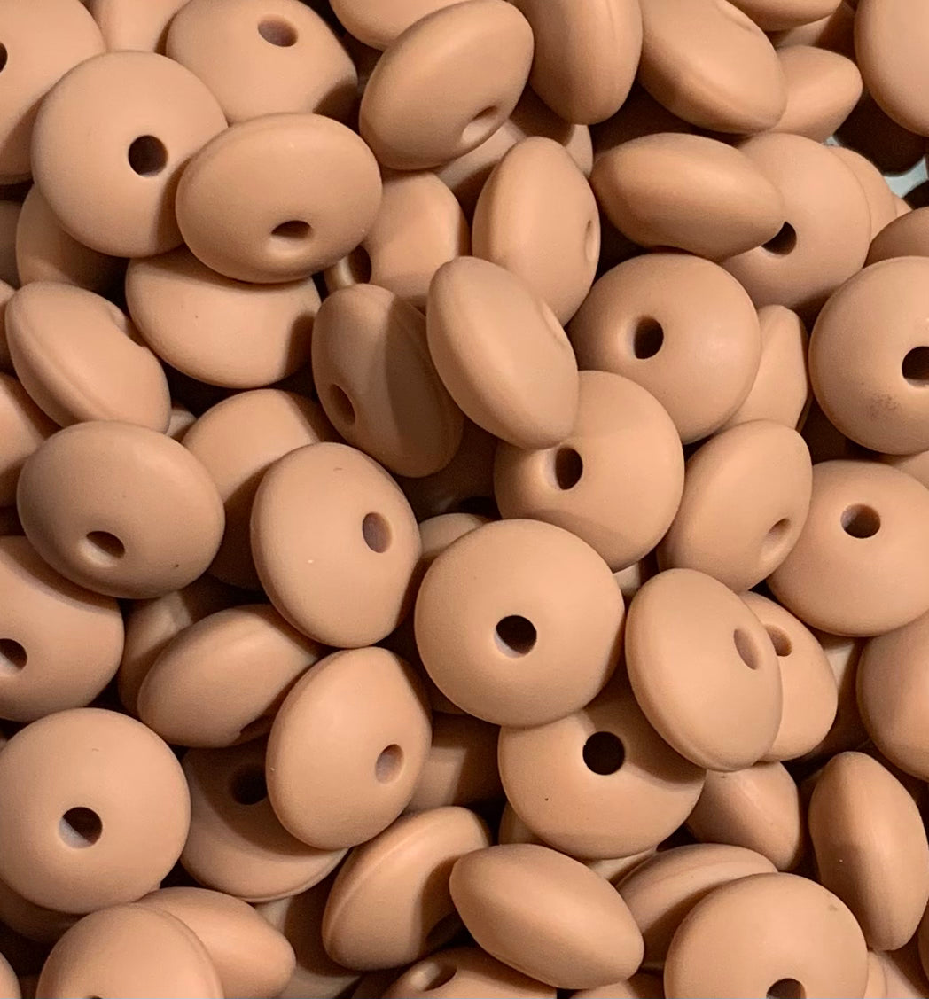 12mm Lentil Solid Caramel  Silicone Beads