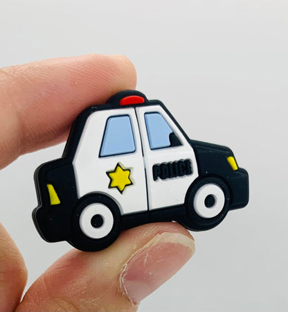 Police Car Focal Bead, Car Shape Silicone Bead