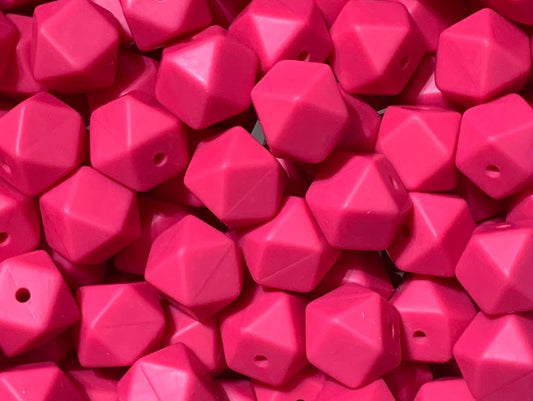 14mm Hexagon Raspberry Silicone Beads