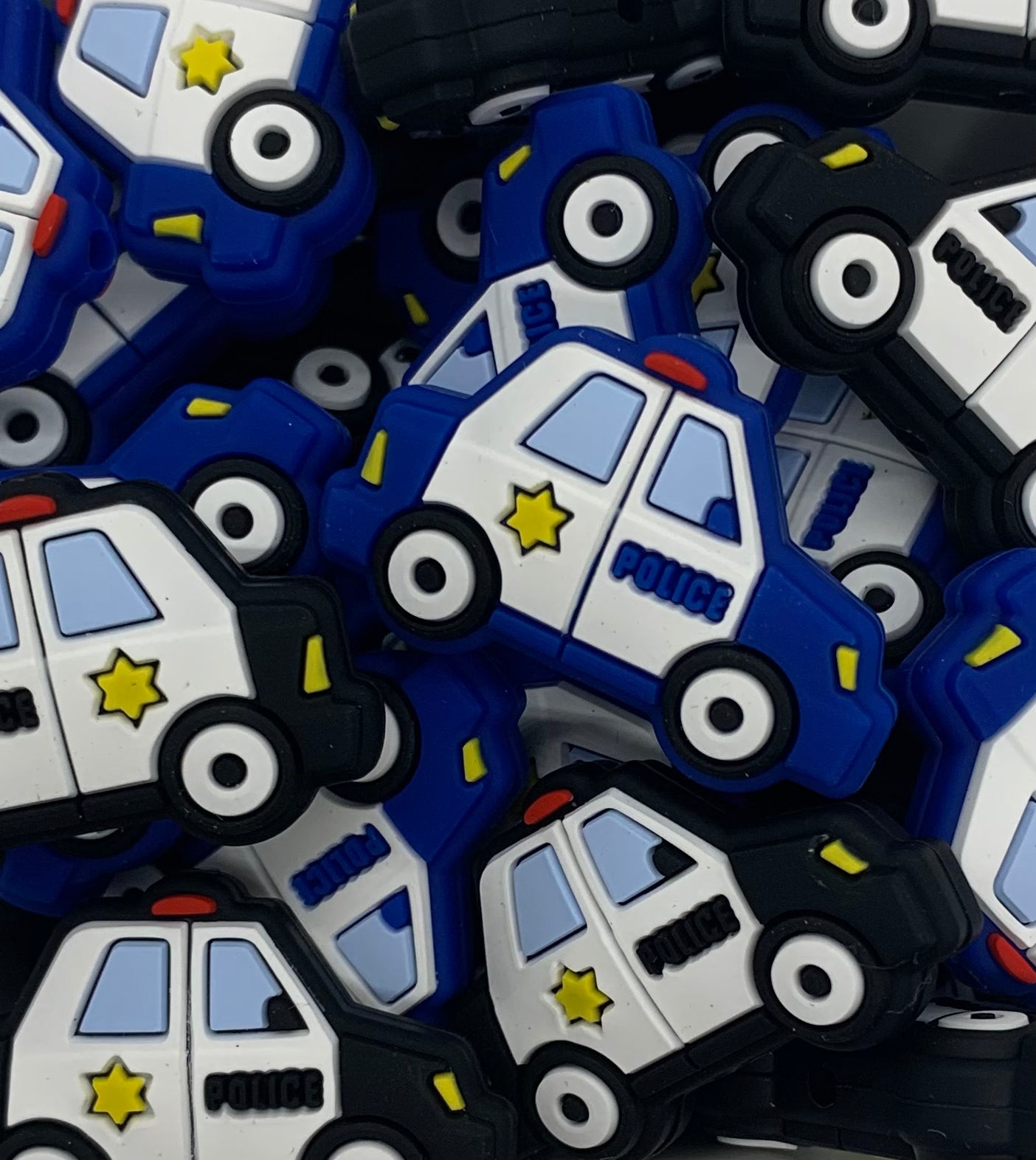 Police Car Focal Bead, Car Shape Silicone Bead