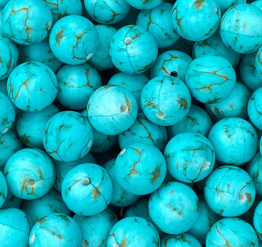 Turquoise Stone by CTS 15mm Round Silicone Print, Stone Print Bead