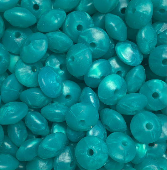 12mm Lentil Solid Pearl Lagoon Silicone Bead