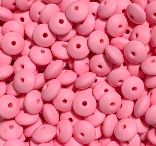 12mm Lentil Sweet Pink Silicone Bead