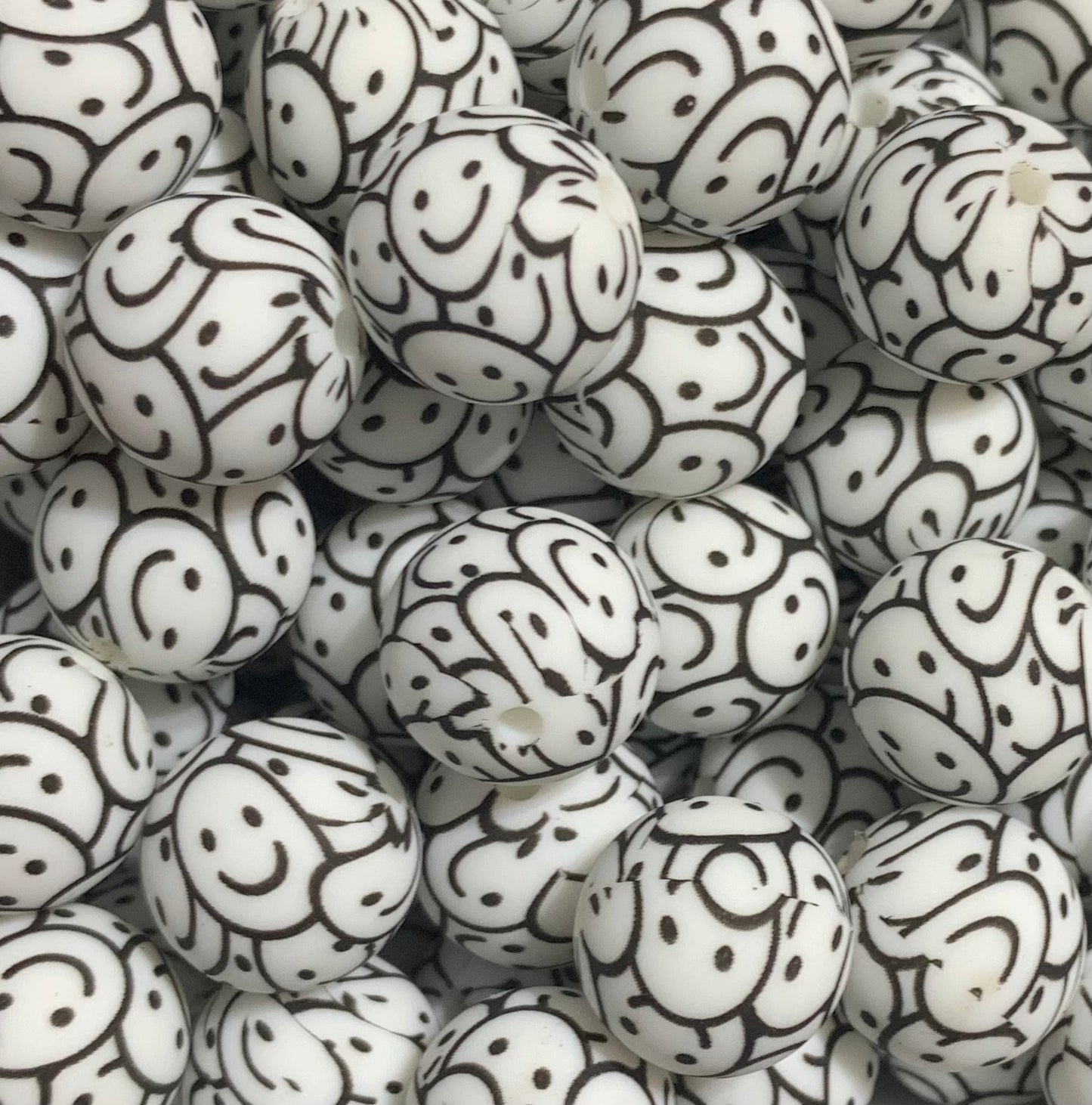 15mm Print Happy Face Round Silicone Beads