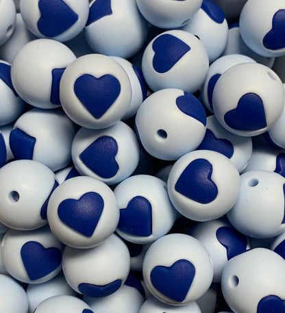 9x6.5mm Royal Blue White Heart Beads-0616-31