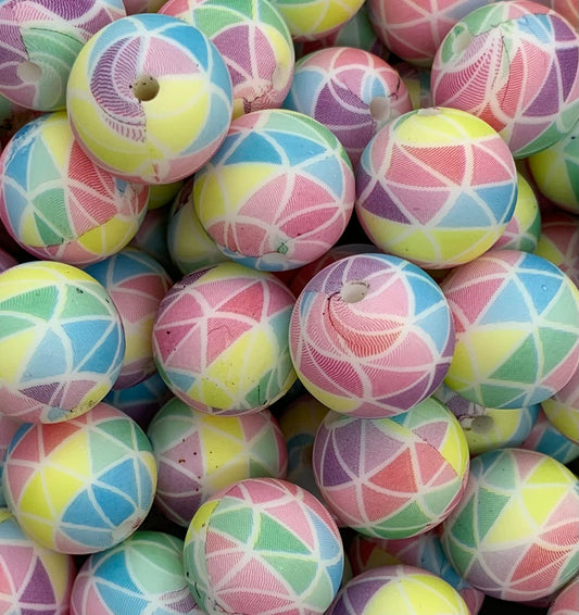 15mm Print Pastel Triangles Round Silicone Beads