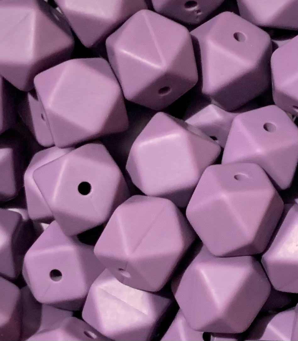 14mm Hexagon Plum Silicone Beads