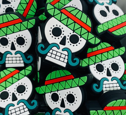 Señor Sugar Skull Focal Silicone Bead, Halloween Silicone Bead, Skull Shape Silicone Bead