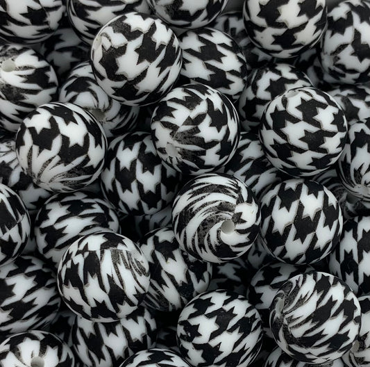 15mm Print Houndstooth Round Silicone Beads