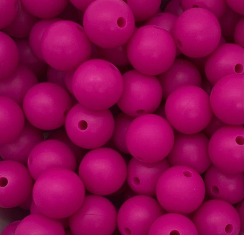 12mm Round Solid Fuchsia Silicone Beads