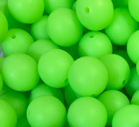 15mm GLOW Neon Lime Round Silicone Beads