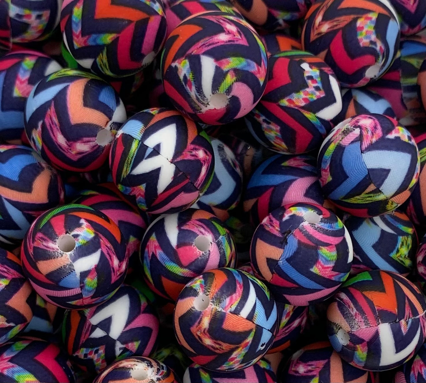 15mm Print Funky Chevron Round Silicone Beads