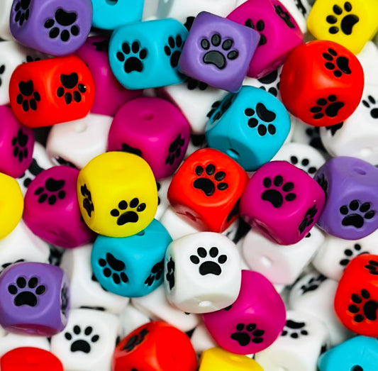 Cube Paw Print Silicone Bead