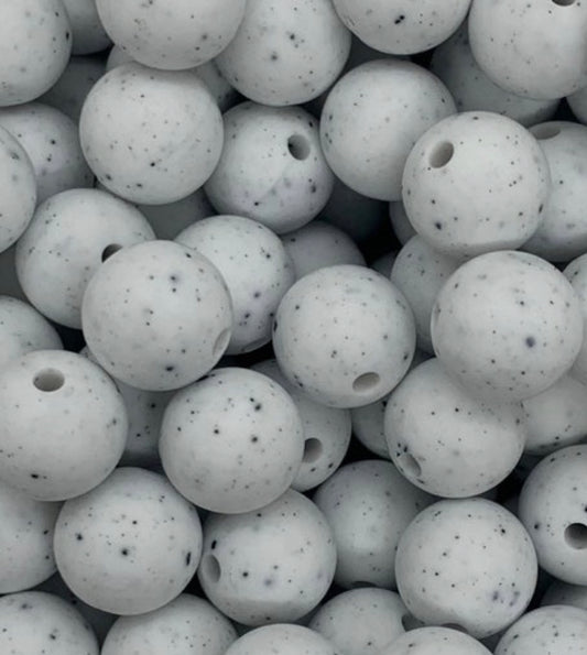 12mm Round White Speckled Silicone Beads