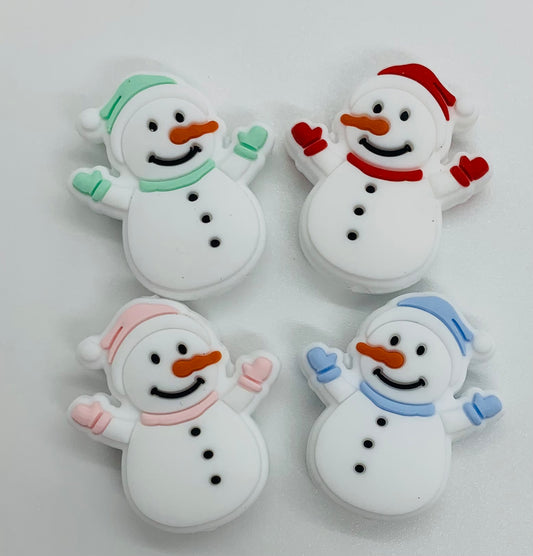 Happy  Snowman Silicone Focal Bead, Christmas Silicone Bead, Snowman Shape Silicone Bead, Winter Silicone Bead