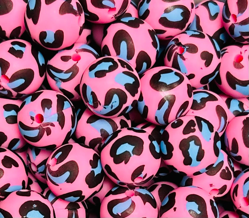 15mm Print Bubbalicious Pink Leopard Round Silicone Beads