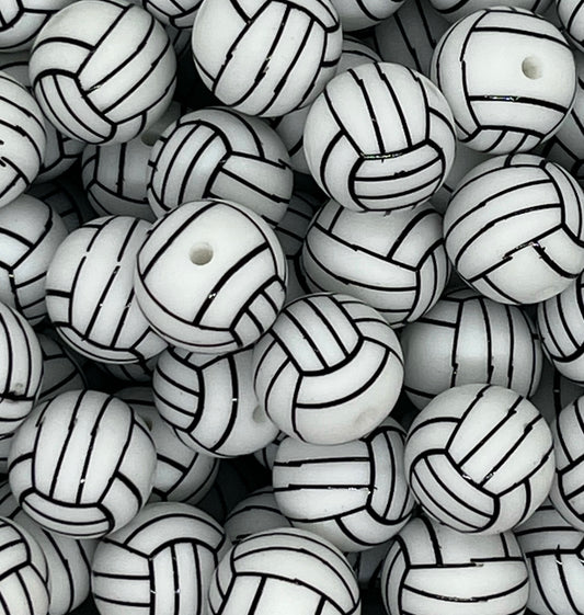 15mm Print Volleyball Round Silicone Beads