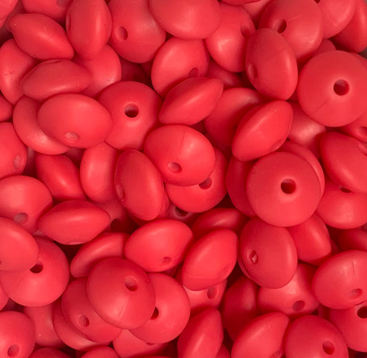 12mm Lentil Solid Raspberry Silicone Bead