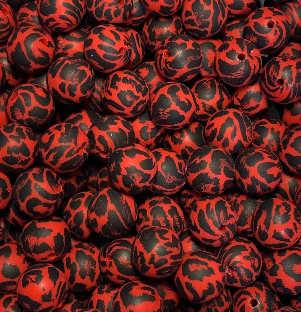 15mm Print Red Snow Leopard EXCLUSIVE Animal Round Silicone Beads