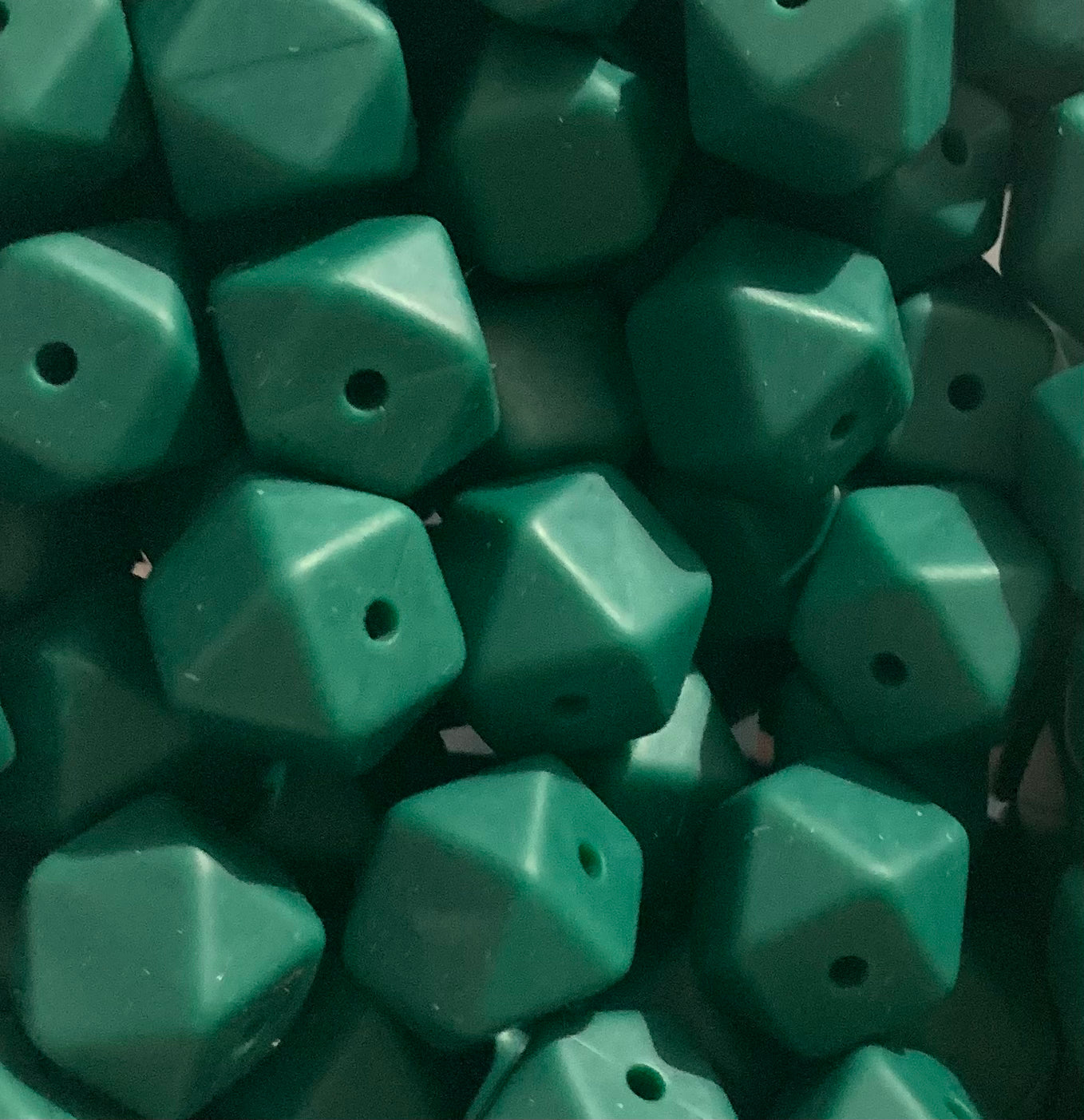 14mm Hexagon Hunter Green Silicone Beads