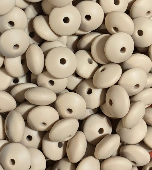 12mm Lentil Beige Silicone Beads