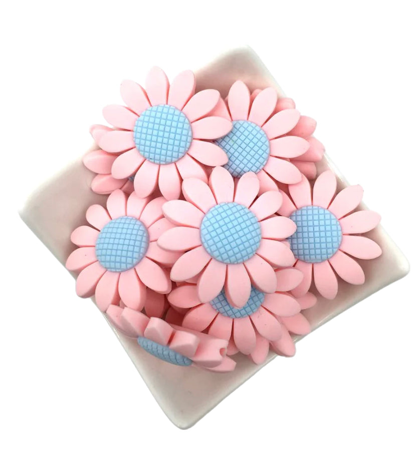 Daisy 40mm Silicone Focal Bead, Daisy Silicone Bead, Flower Shape Silicone Bead