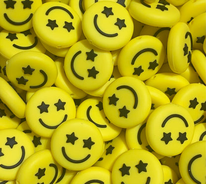 Happy Face Silicone Focal Bead, Star Smily Face Shape Bead